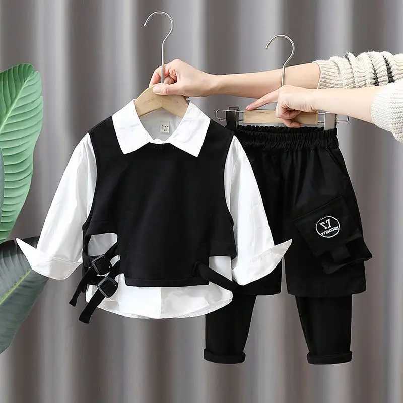 Boys clothing set Spring and Autumn new childrens college style shirt vest pants 3-piece set Kids Outfits 90-140cm R250605