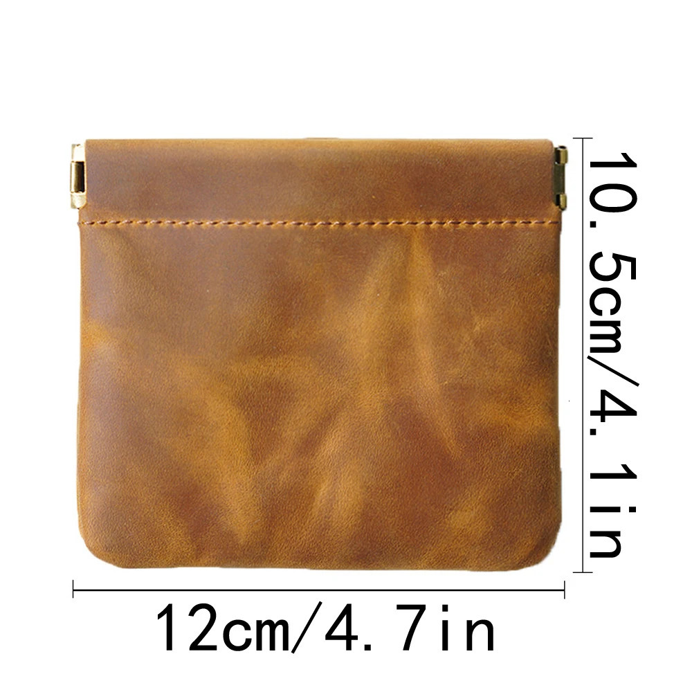 AutoRebound Closure Cowhide Coin Purse Organizer Leather Wallet Mini Money Bag 250605