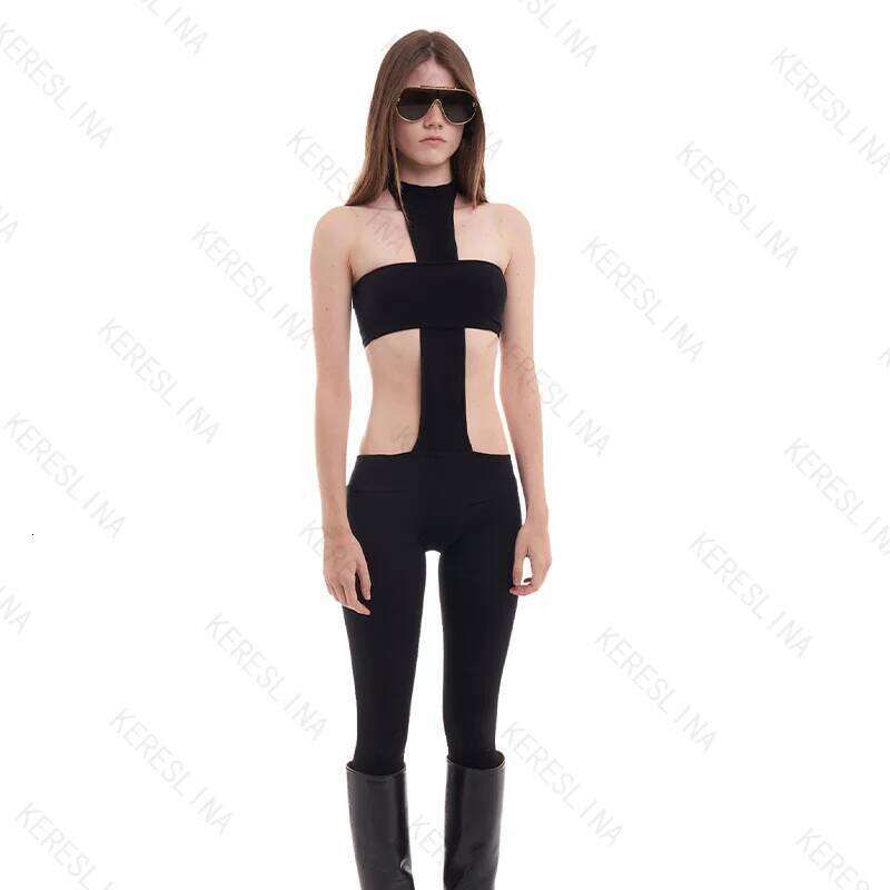 American Style High Street Fashion Sexy Jumpsuit Trousers Punk Retro Halter Neck Slim Womens Tights Y2k Goth Emo Girl Streetwear