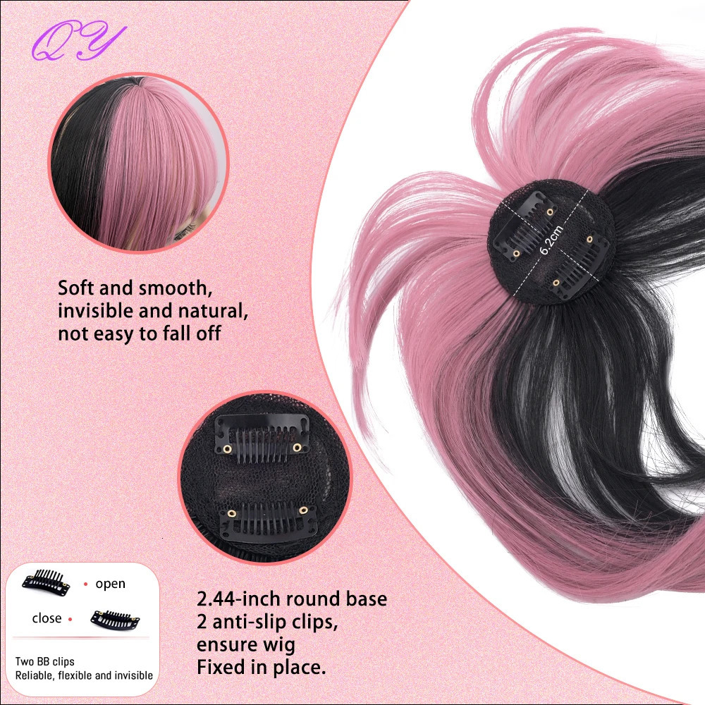 Synthetic Clip In Bangs Extensions Pink Easy To Wear For Women Daily Or Party Use Fringe Bangs Hairpieces 250529