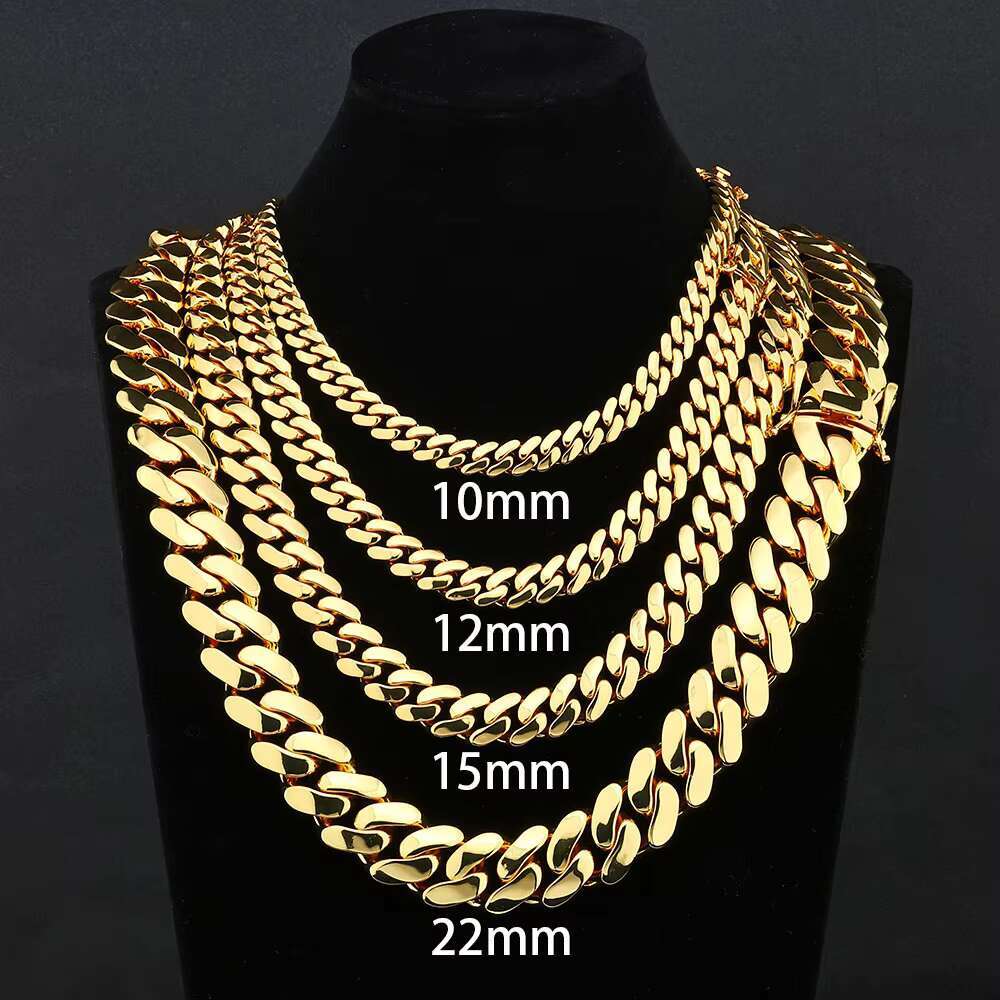 Wholesale 10/12/15/19/22mm 18K Gold Plated Heavy Miami Cuban Link Chain Necklace for Men Hip Hop Jewelry Cuban Chains