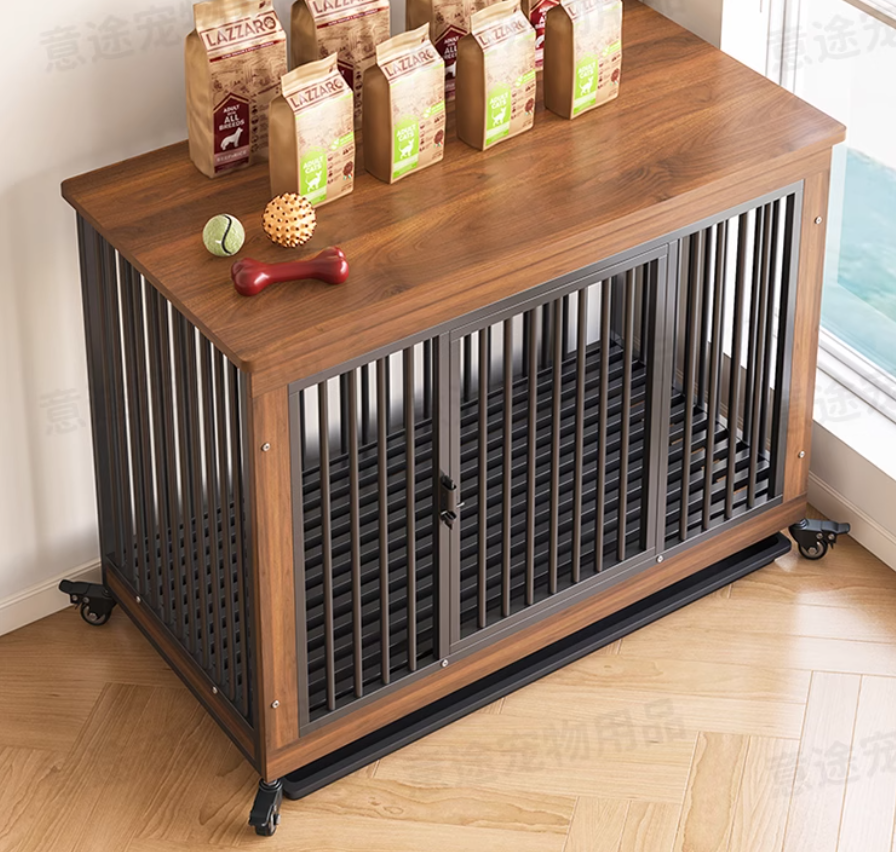 Luxurious Wooden Pet Kennel: Spacious Dog Cage with Built-In Toilet Suitable for Larger Breeds