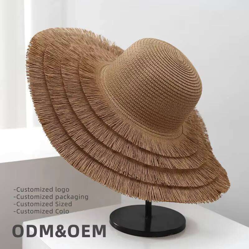 Vintage Internet Celebrity Wide Brim Straw Hat Tassel Summer Outing Protection for Women Beach Sun