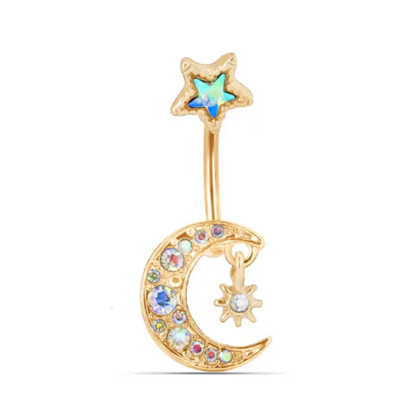1pc Steel Dangle Belly Button Ring Moon Star Chain Navel Ring Piercing for Women Zircon Body Piercing Jewelry 250530