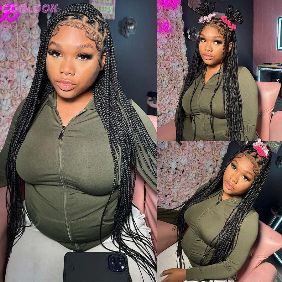 Tribal Synthetic Cornrow Braided Wigs Full Lace 36Inches Knotless Jumbo Box Wig Blonde Colored Braids For Black Women