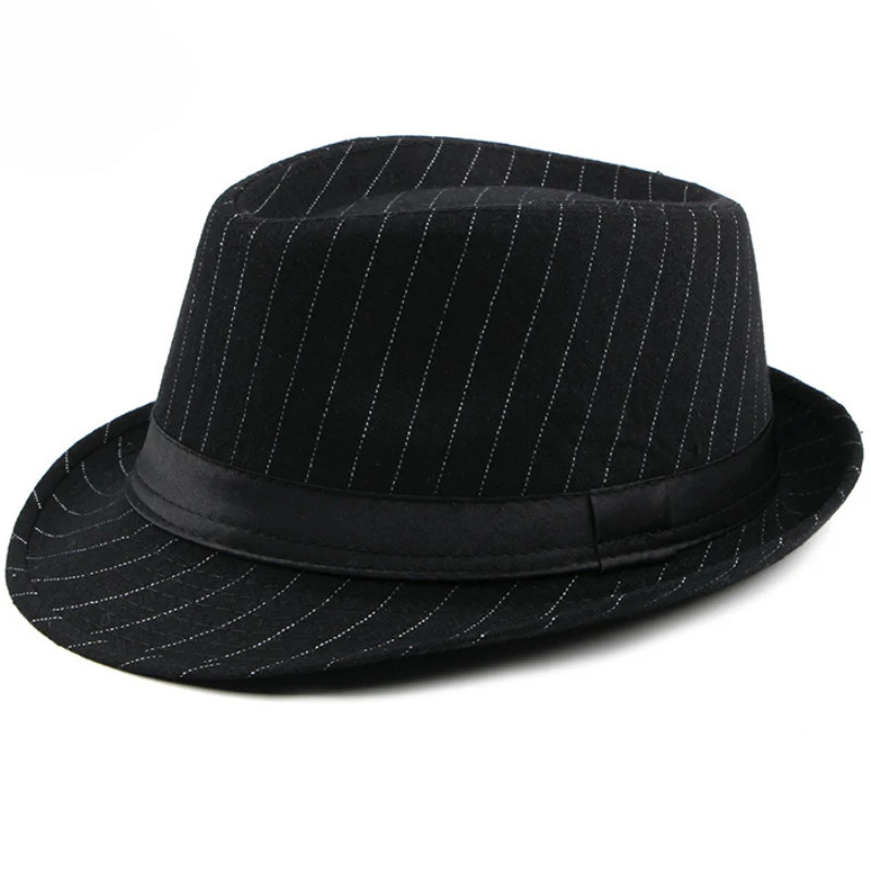 HT1516 Fashion Men Fedora Hat British Style Striped Trilby Hat Classic Retro Derby Bowler Jazz Hat Casual Grey Black Fedoras 250605