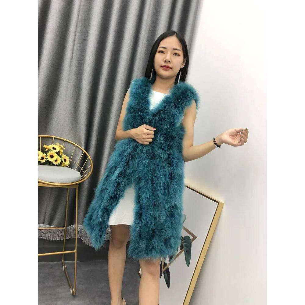 New real genuine natural ostrich Fur vest Women's fashion long Jacket gilet 90CM length custom any size