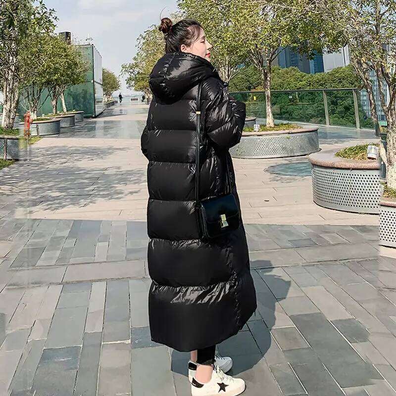 Coats Designer Women 2025 New Thicken Snow Parkas Fashion Windproof Glossy Down Cotton Hooded Women Jacket Winter Loose Long Coat 4Xl Ladies Outwear D