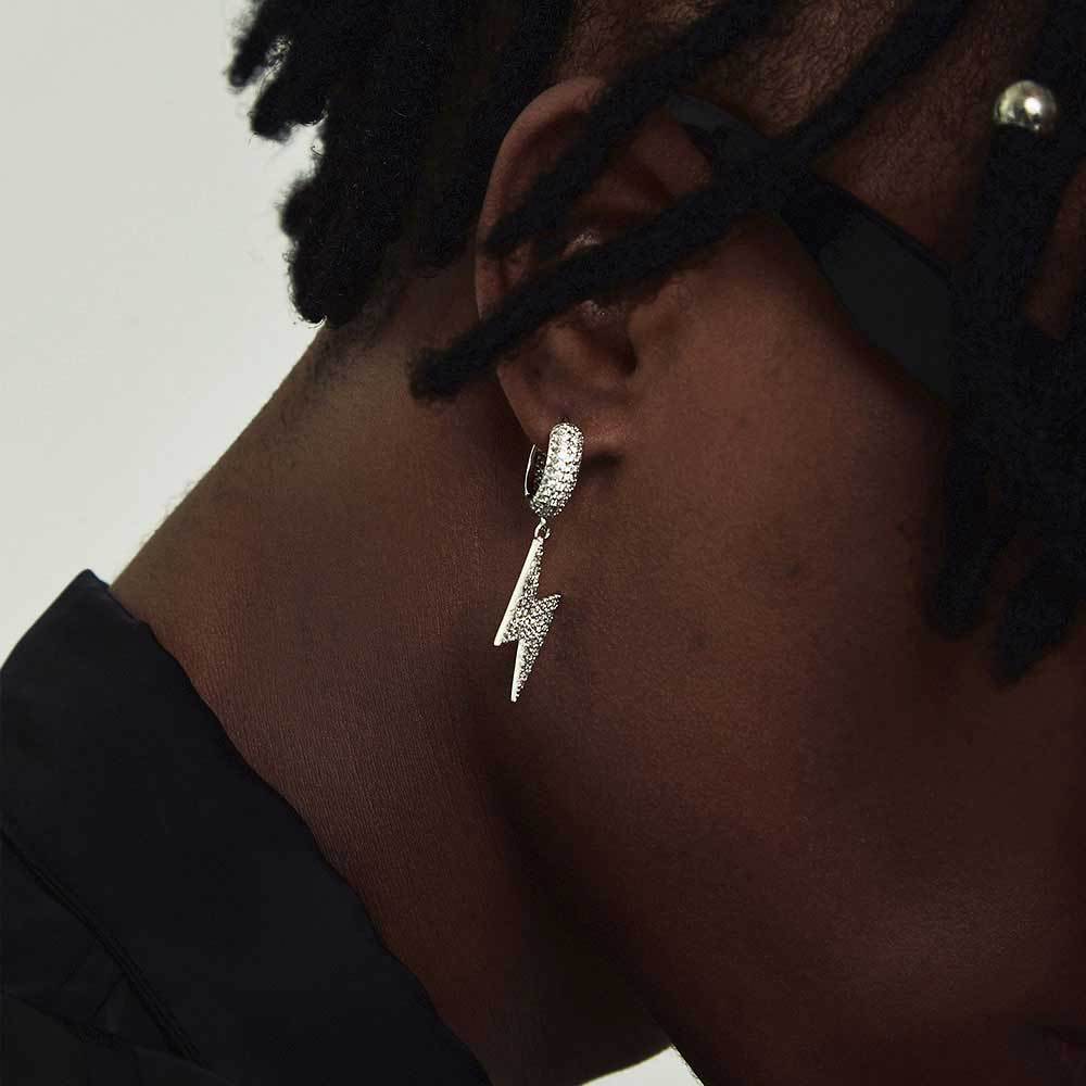 Hip hop Hoop Earrings lightning Earrings micro set Moissanite personality hiphop mens and womens Earrings