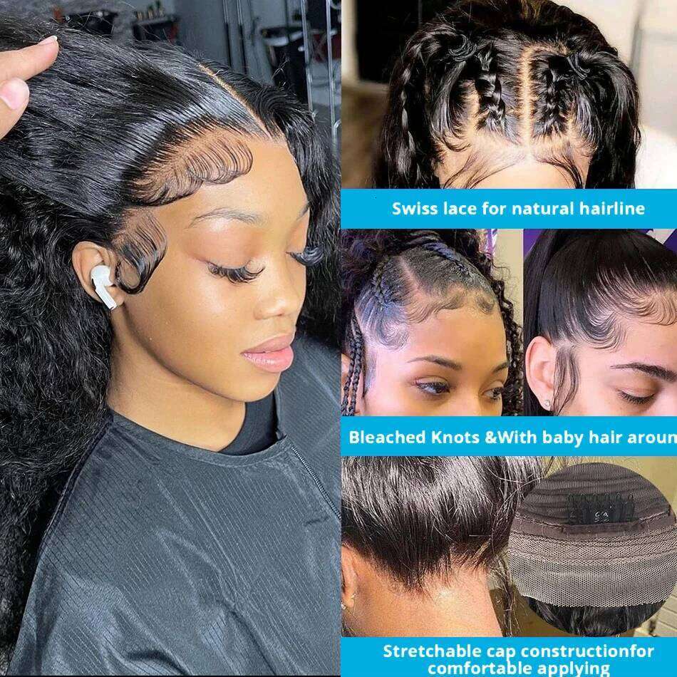 200Density Deep 13X4 Full Hd Front PrePlucked Water Wave 13X6 Lace Frontal Glueless Wig Synthetic hair Human Hair