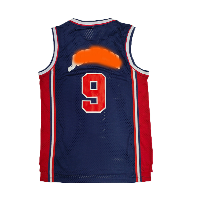 Men 9 Blue Embroidered Polyester Sports Basketball Jersey, Crew Neck Loose Fit Basketball Tank Top For Daily And Training Wear