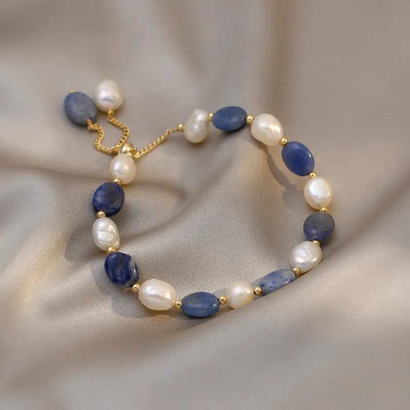 Trendy Blue Jade Stone Baroque Freshwater Pearl 14K Gold Filled Female Charm Bracelet Jewelry For Women Birthday Gifts 250604