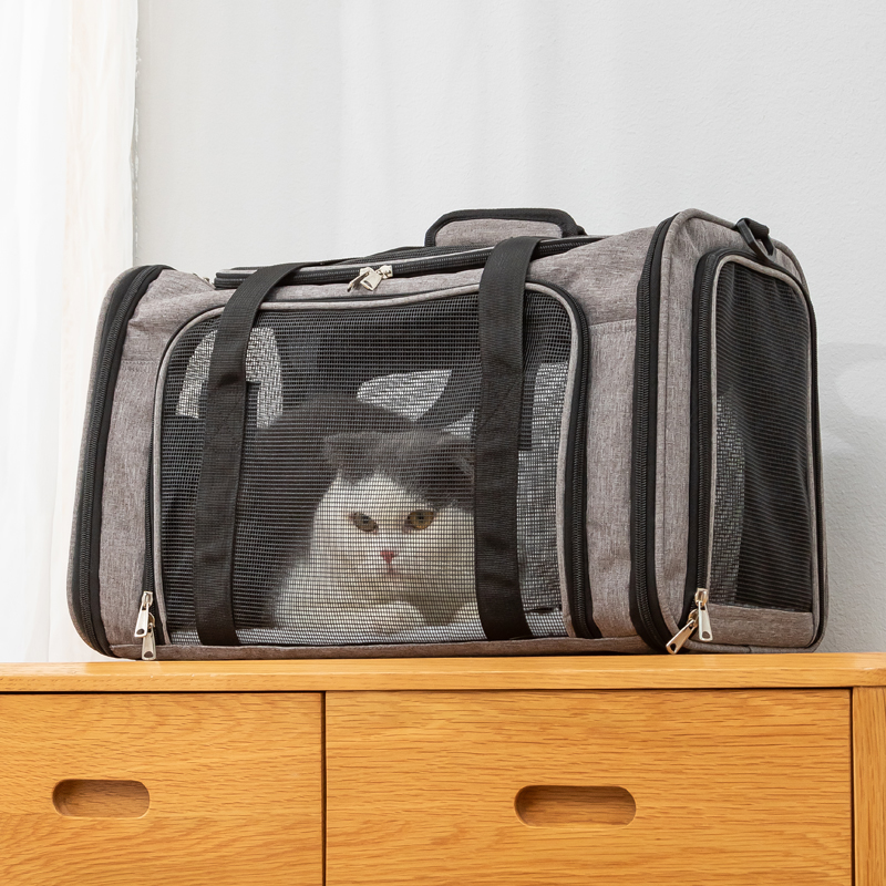 pet bag collapsible portable for dog cat go out traveling Carrier oblique slung ventilate mesh shelter two uses zipper Pet carrier bag Breathable pet 