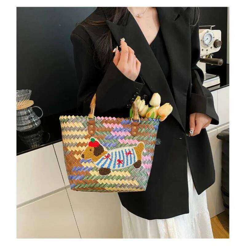Women's Bags Designer New Retro Striped Multi-Color Tote Bag, Personalized Commuting Women's Handbag, Woven Bag