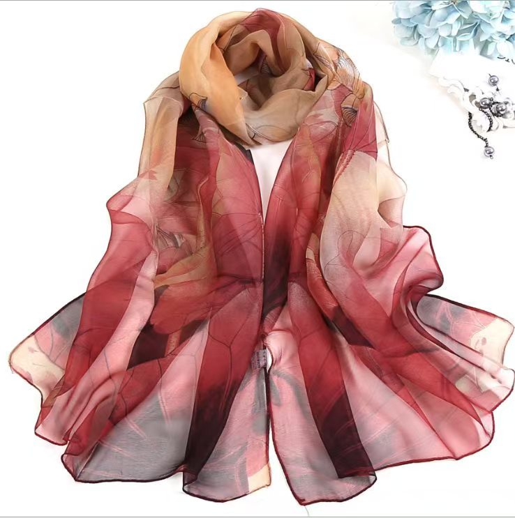 K934 Spring and summer new Hangzhou silk imitation silk scarf women wholesale Georgette long scarf fashionable and elegant mother gift