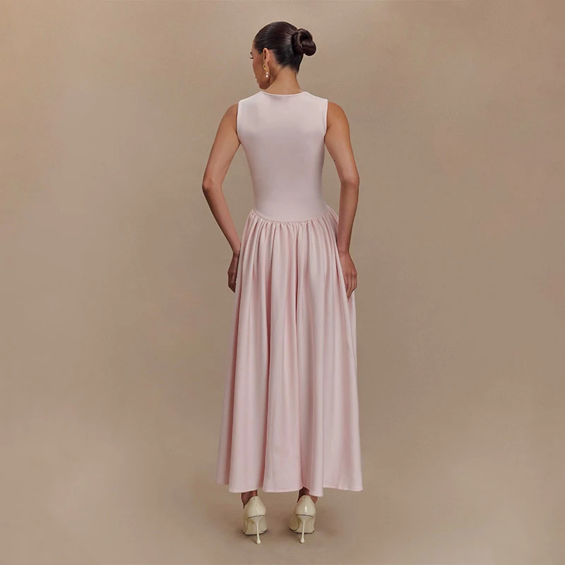 Elegant French Style Pink Strap Dress Spring FloorLength Gown Square Neckline Charming European And American CrossBorder 250604