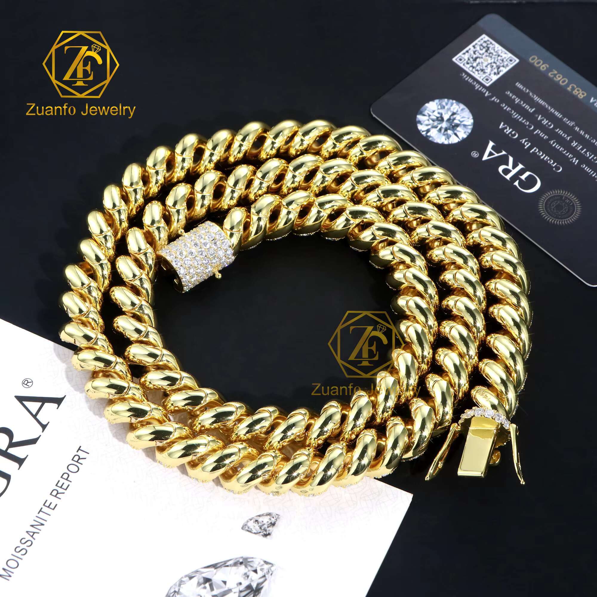 Hip Hop 925 Sterling Silver Necklace Unisex Chunky Cuban Link Chain 12mm Geometric 28-Inch VVS1 Moissanite Diamond for Gift