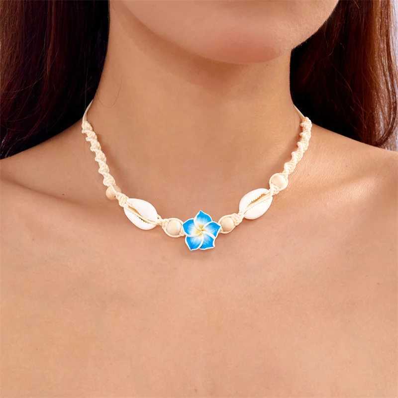 Bohemia Sea Shell Choker Necklace For Women Fashion Summer Sweet Flower Pendant Hand-woven Rope Neck Chain Jewelry Accessory XJ250604