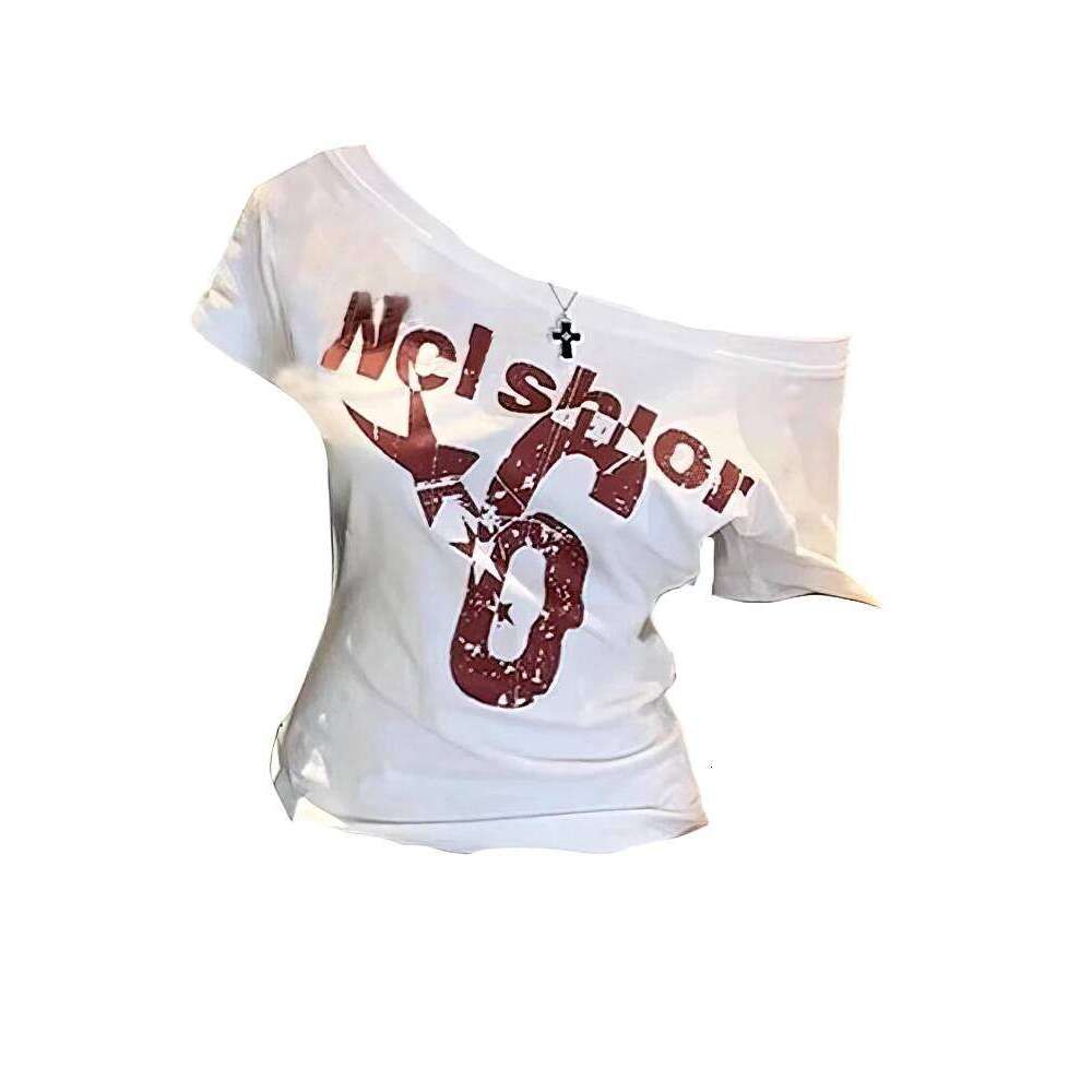 Y2k Sport Summer Off Shoulder Women Sexy Vintage 2000S Short Sleeve T Shirt Lady Body Basic Crop Top Female Casual