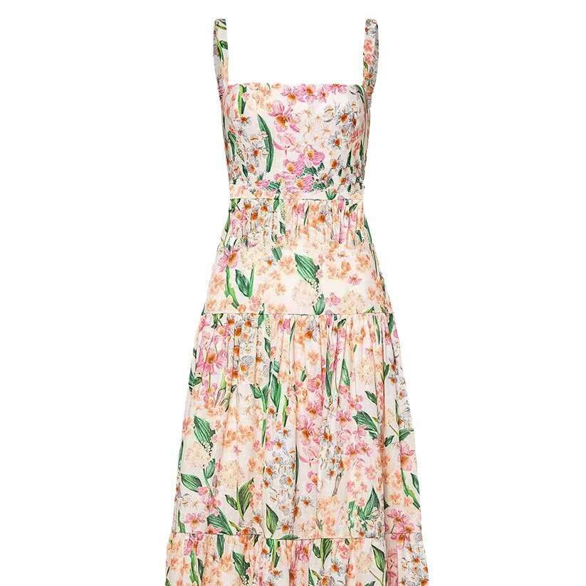 Women's Fashion Spring Summer New Sweet And Spicy Style Strap A-Line Floral Cake Dress B5