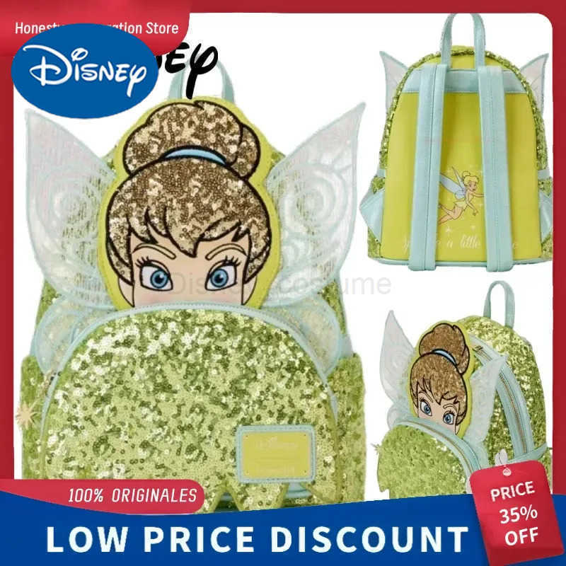 Disney New Loungefly Tinker Bell Sequined Mini Backpack For Girls Casual Backpack Exquisite Fashionable Creative Surprise Birthday Gift X2506041