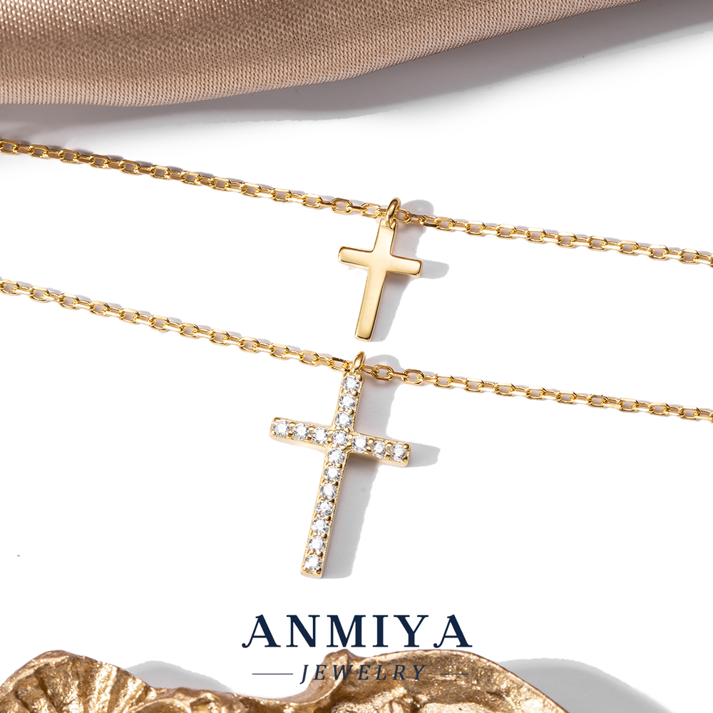Minimalist 925 Silver Jewelry Double Layered Chain Cross Pendant Necklace with Zircon Inlay for Office and Casual Wear
