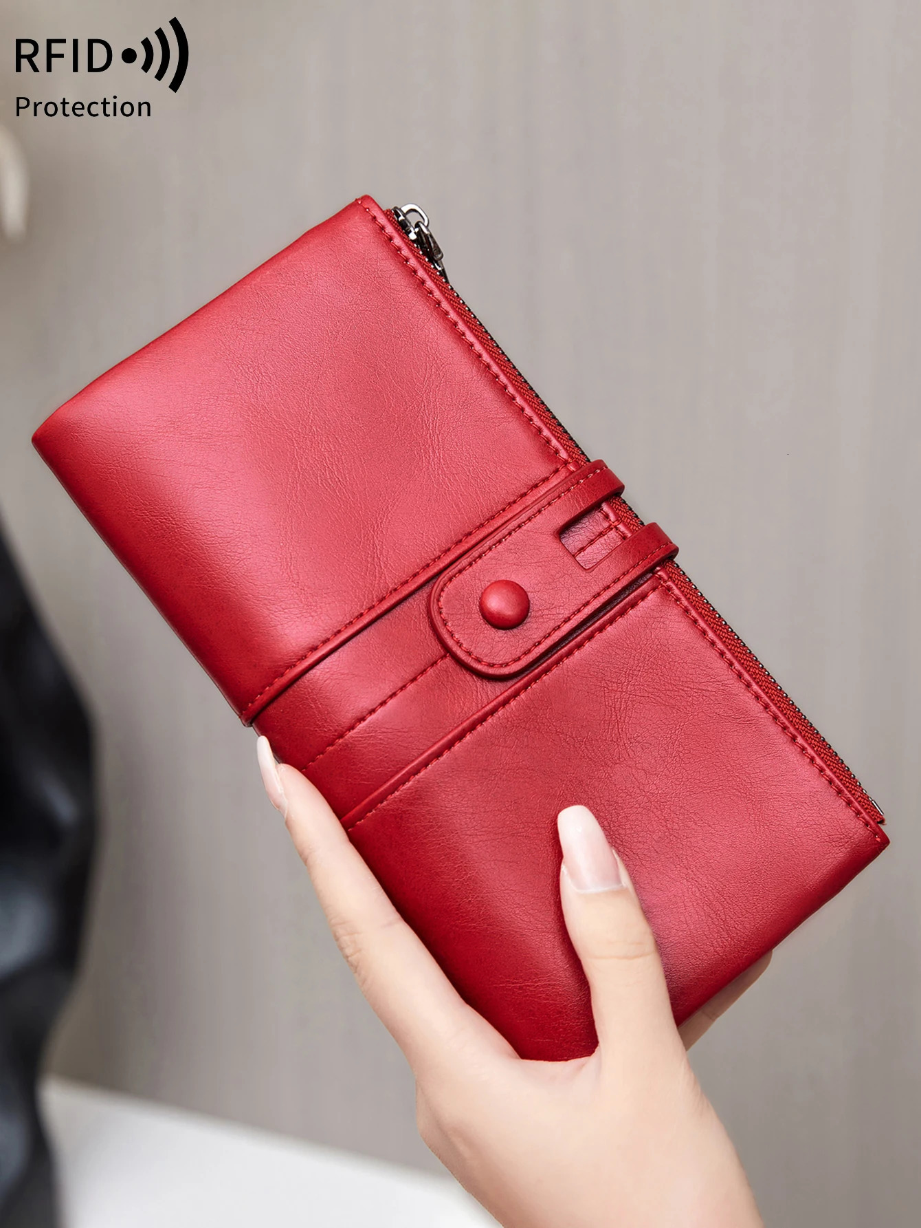 selling RFID womens long wallet PU leather handbag with multiple card slots coin zipper mobile 250605