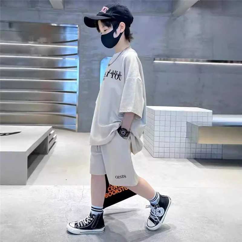 New Boys Short Sleeve Sets Summer Fashion Kids Loose Casual T-shirts+Shorts 2Pcs Outfits Teen High Quality Sports Suits 5-14Y R250605