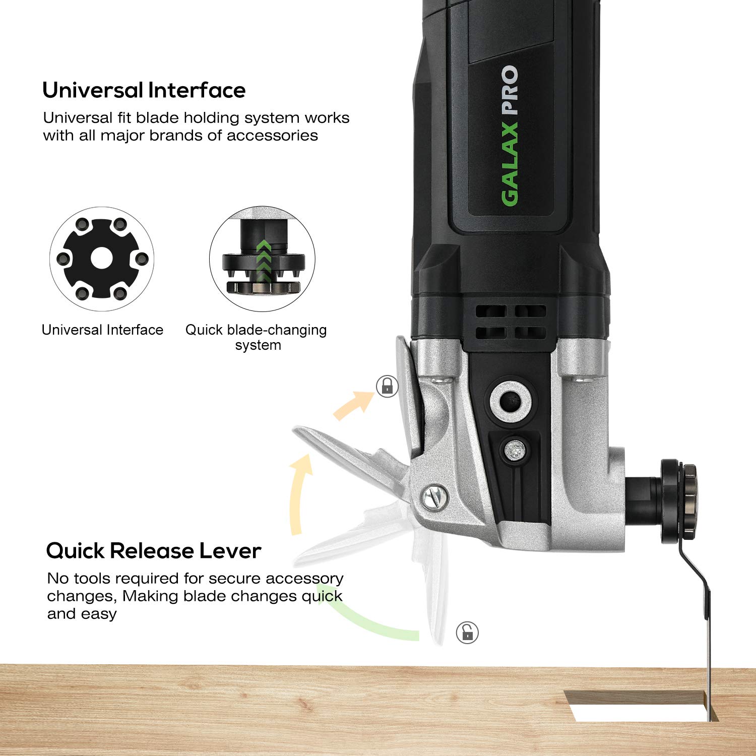 GALAX PRO Oscillating Tool, 400W Multifunction Tool 6 Variable Speed Oscillating Vibration Angle 4 Degrees Quick Change System for Cutting Sanding and