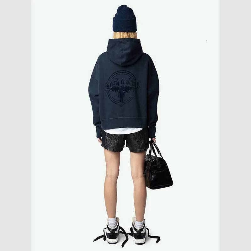 Autumn And Winter French Niche ZV Front Wing Print Back Angel Plush Plus Veet Women's Hooded Sweatshirt