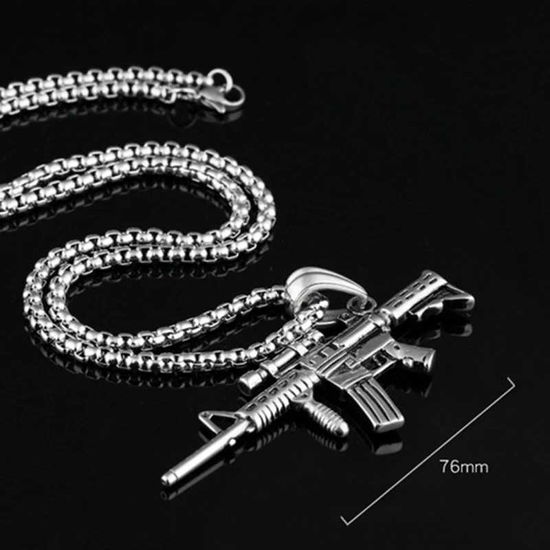 Mens Machine Gun Pendant Necklace Hip Hop Punk Black Gold Color Stainless Steel Chain Retro Accessories Hippie Rapper Jewelry XJ250604