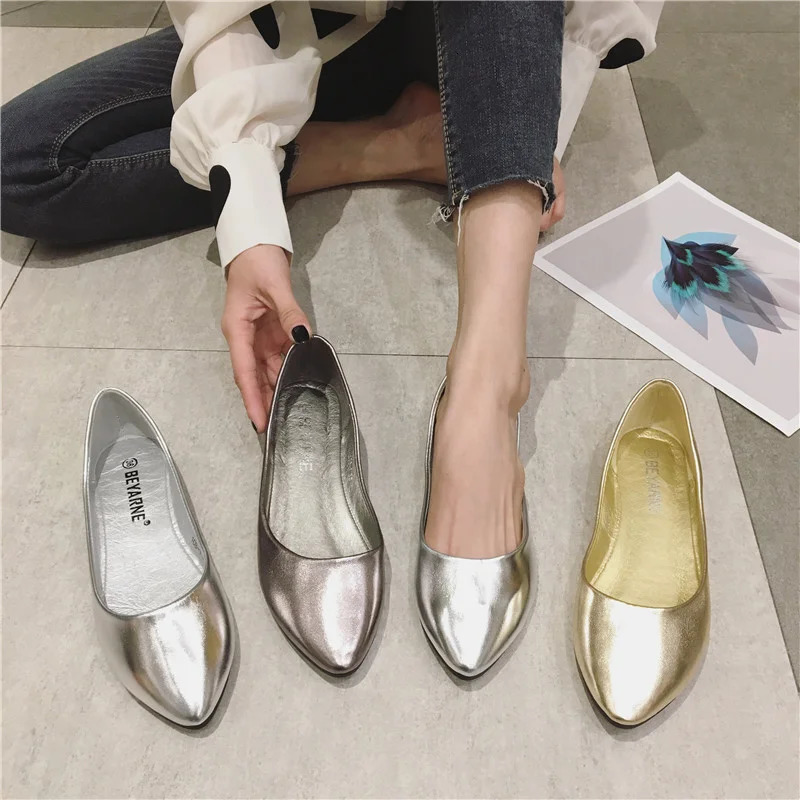Womens Shoes Bright Surface Soft Leather Comfortable Flat Shoes Pointed Solid Color Shallow Mouth Single Shoe Zapatos Mujer 250603