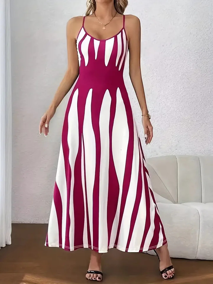 Summer Casual VNeck Sleeveless Long Dress European Style Print Strapless Gown Elegant Womens Maxi Dress 250604