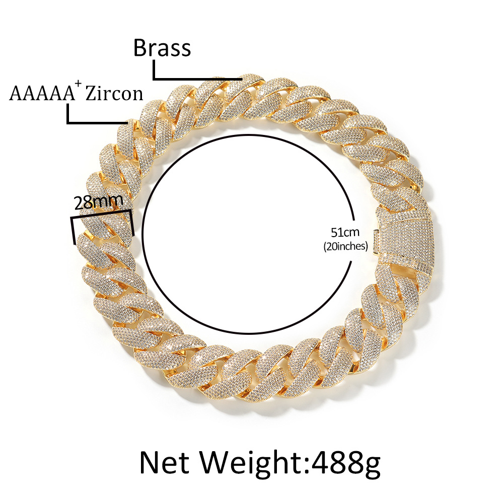 High Quality 28mm Hip Hop Big Bubble Cuban Chain Necklace Bracelet 5A Zircon 18k Gold Plated