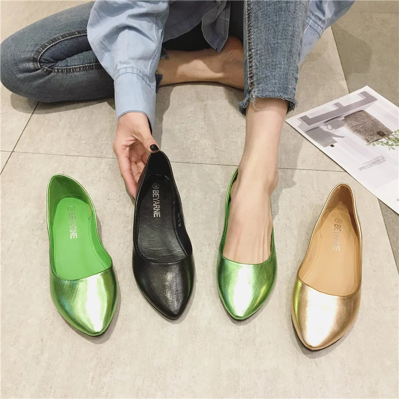 Womens Shoes Bright Surface Soft Leather Comfortable Flat Shoes Pointed Solid Color Shallow Mouth Single Shoe Zapatos Mujer 250603
