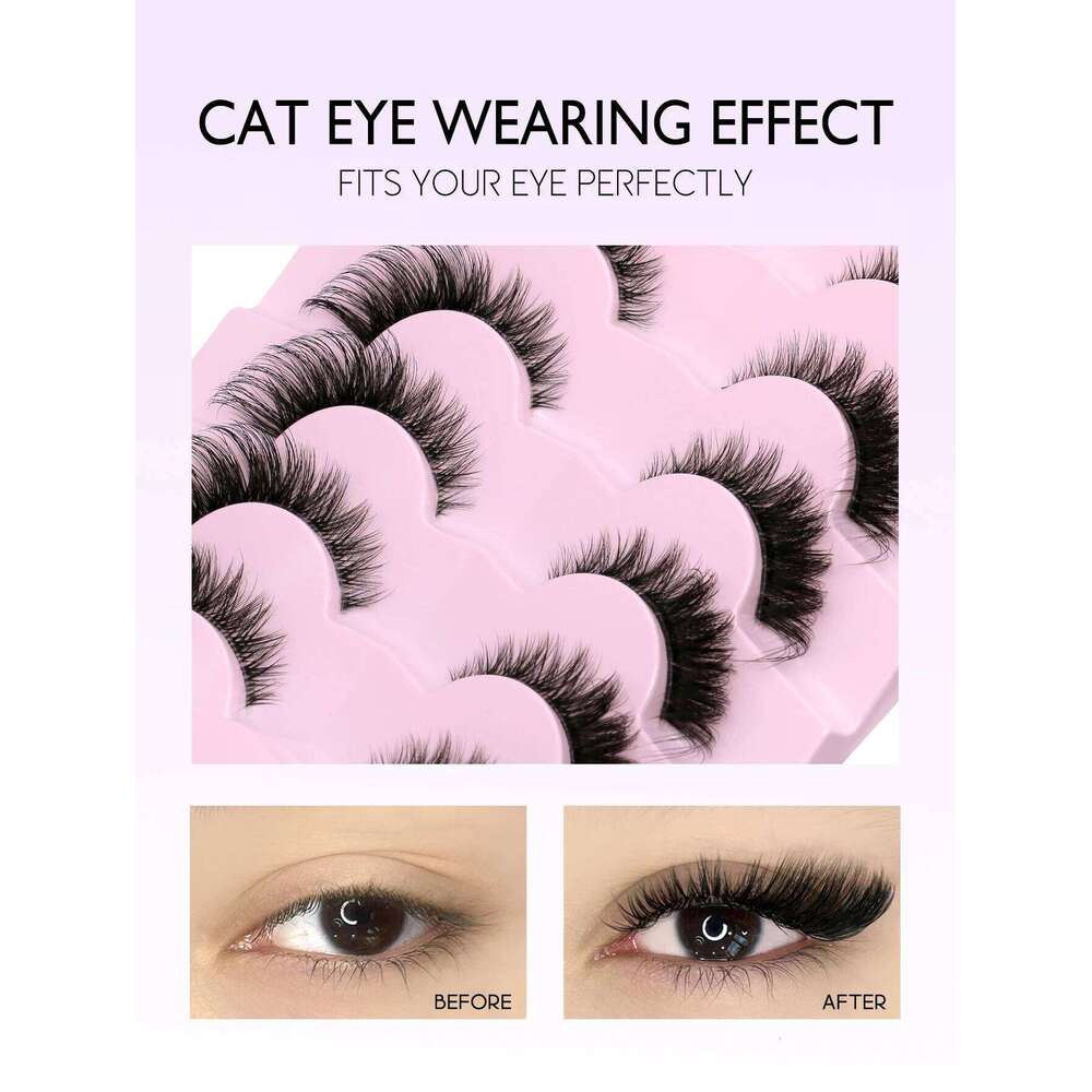 GROINNEYA Cat Natural long Clear Band Lashes Winged End Eye Elongated Faux Mink Eyelashes Makeup free shipping