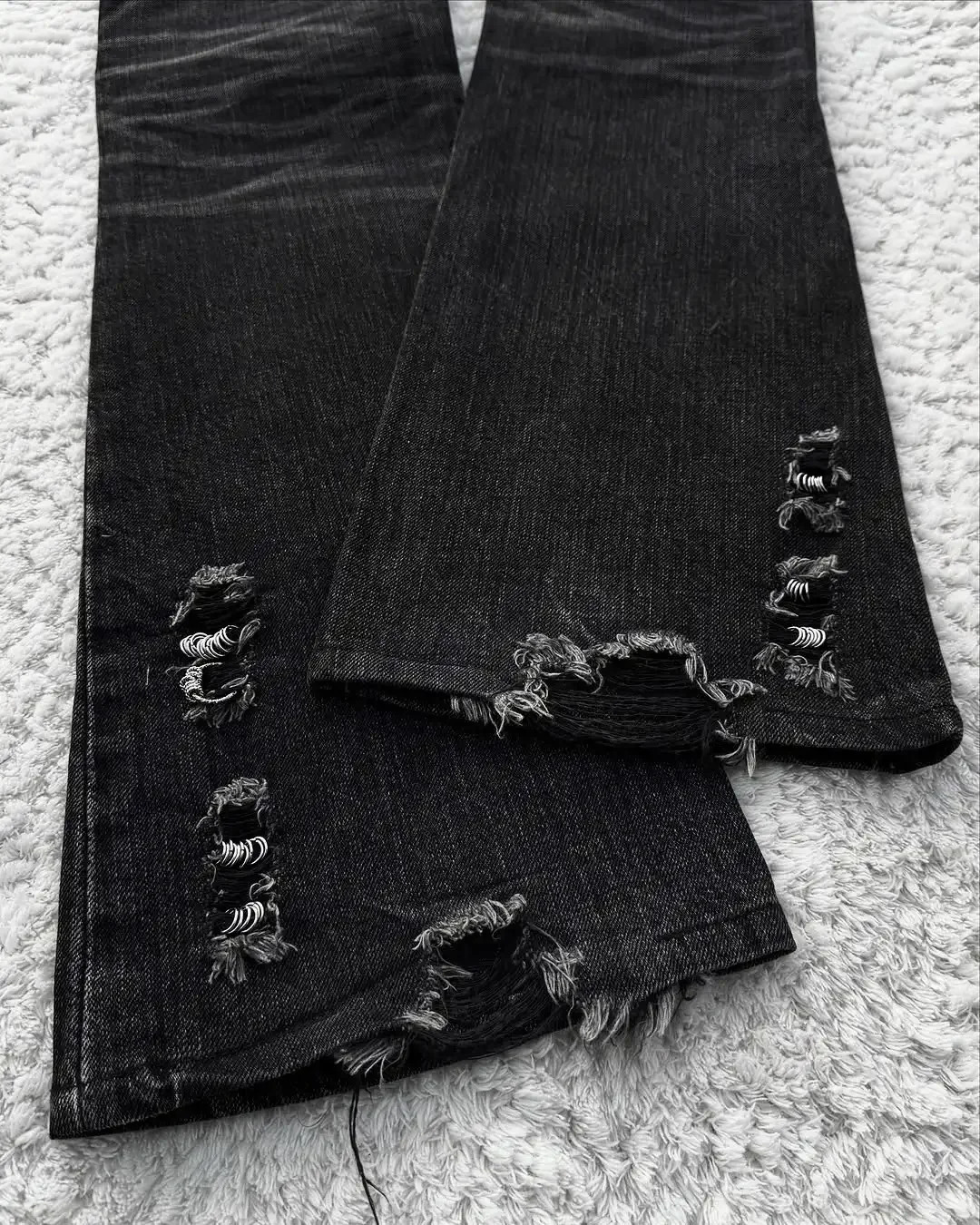 American Retro Gothic Skull Pattern Black Wash Slim Jeans Womens Summer Y2K Street Hiphop Fashion tie Tight Flared Pants 250604