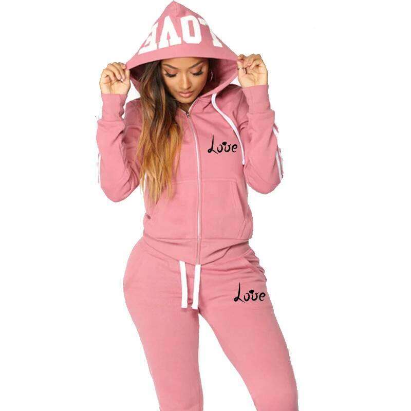 Fashion Women LOVE Letter Print Track Sports Wear Jogging Hoodies+Sweatpants Sweat Suits