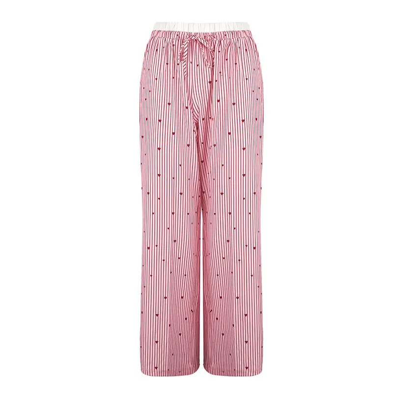 Summer Womens Trousers Streetwear Fashion Striped Print Love Laceup Casual Slim Pink Sexy Sweet Female Clothing 250604