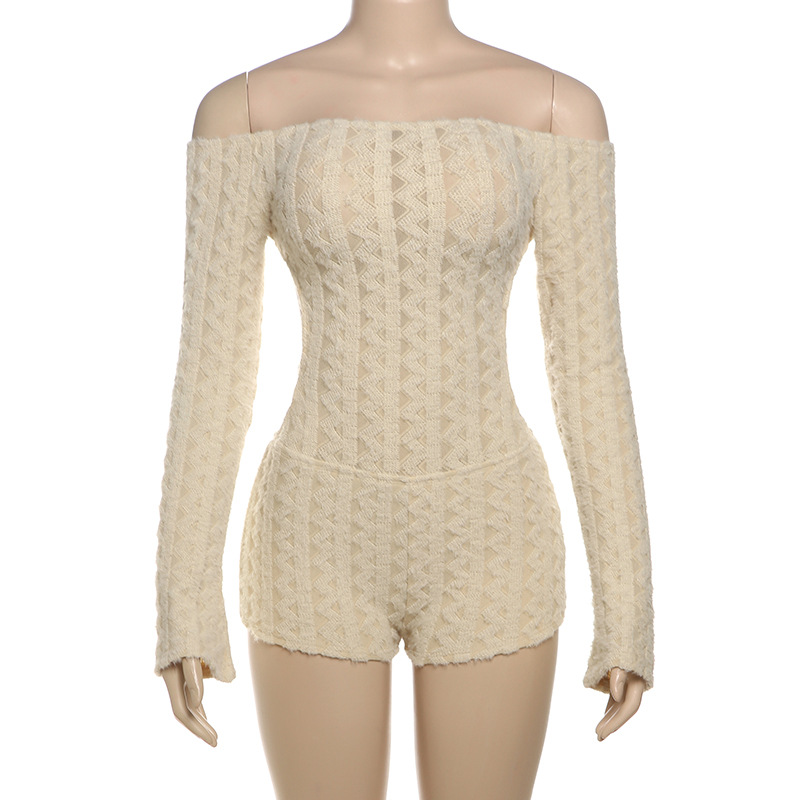 Backless Romper Women Knit Thin Fall Slash Neck Full Sleeve Hipster Playsuit Street Workout Activity Shorts Overalls