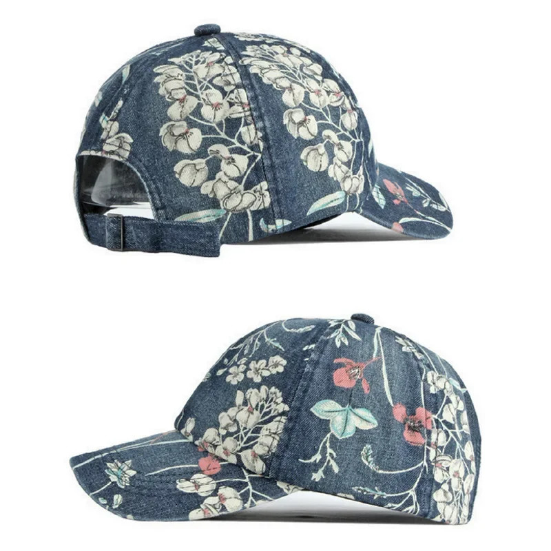 CLIMATE Women Fashion Flower Denim Baseball Cap Hat Floral Jeans Cap Denim Wear Cap Women Cool Hat Caps for Women Girls 250603