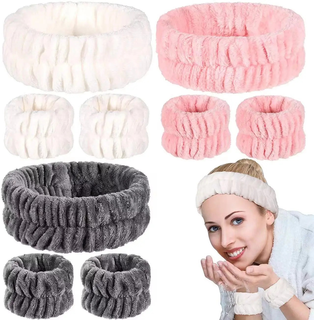 Face Wash Wristband Set Womens Headband Wristbands Absorbent Waterproof Wristbands Makeup Face Wash Hair Bands 250529