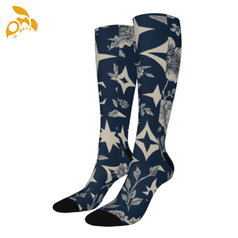Free delivery Fashion designer customizes lightweight and high-quality full-width printed white and black socks of 44 centimeters Custom-made stocking