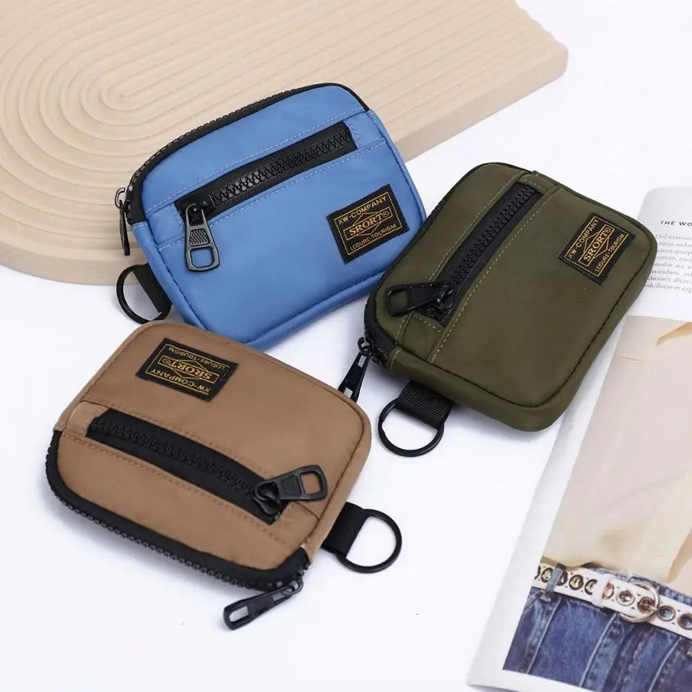 Small Casual Mens Coin Purse Canvas Zipper Short Wallet Retro Key Holder Money Bag Trend Youth Mini Handbag 250605