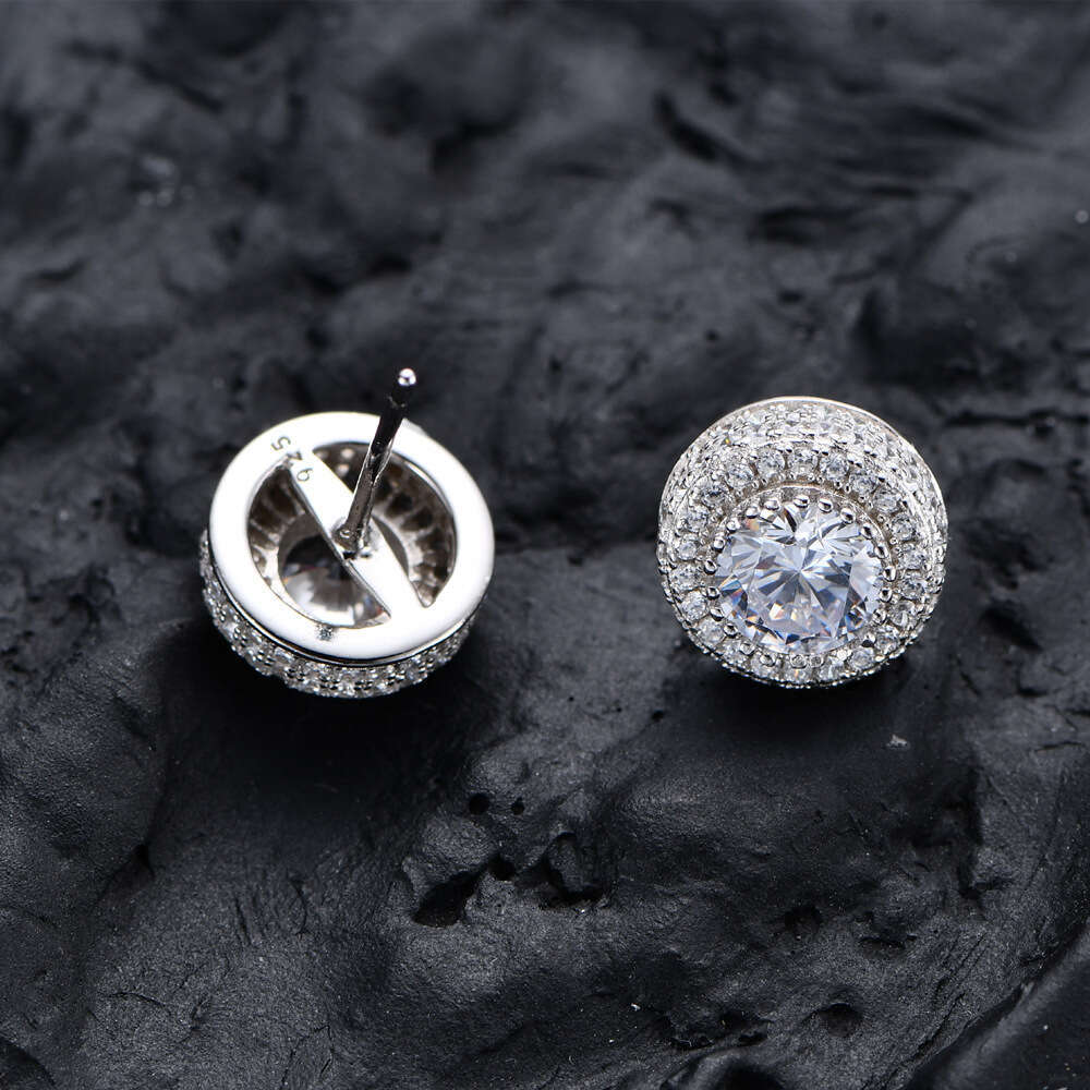 DHGADGETS Moissanite Round Stud Earrings 925 Sterling Silver Halo Earrings for Women Elegant Jewelry