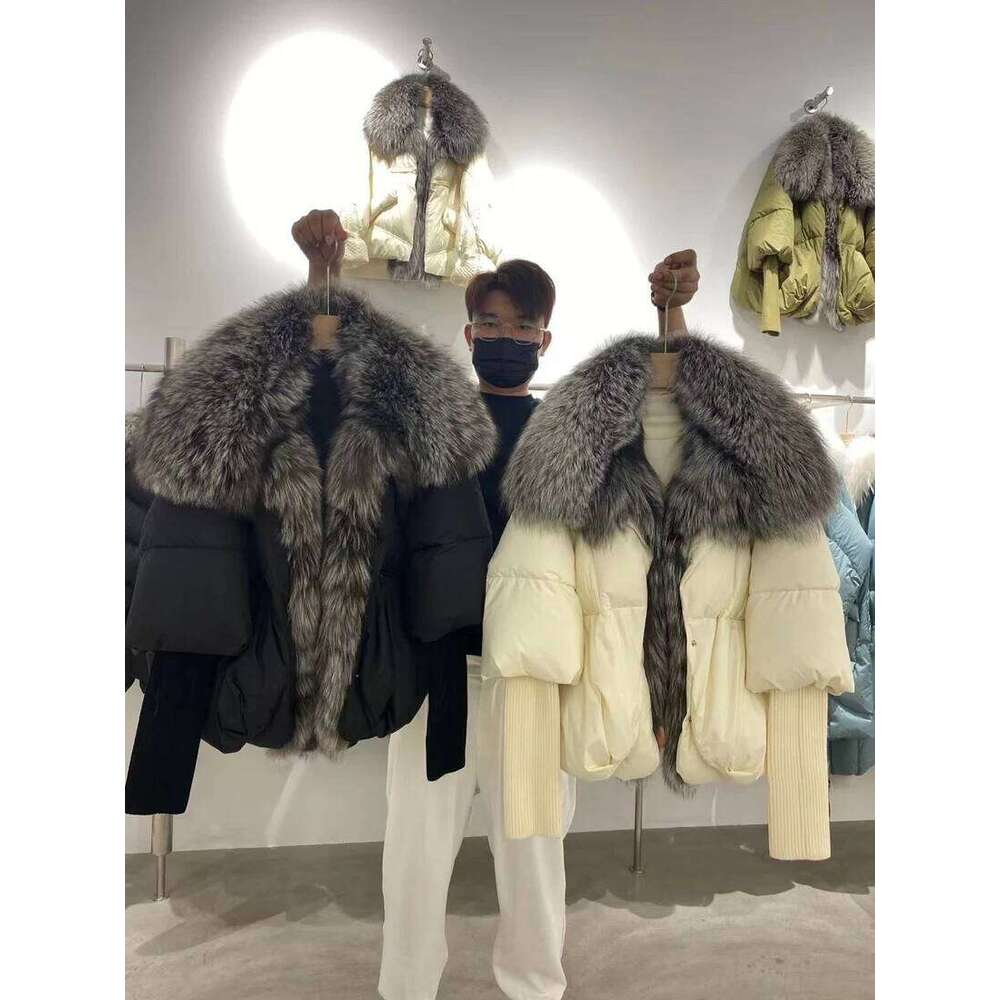 2025 winter Real fox White duck padded down jacket Regular fashion warm big fur collar women's coat