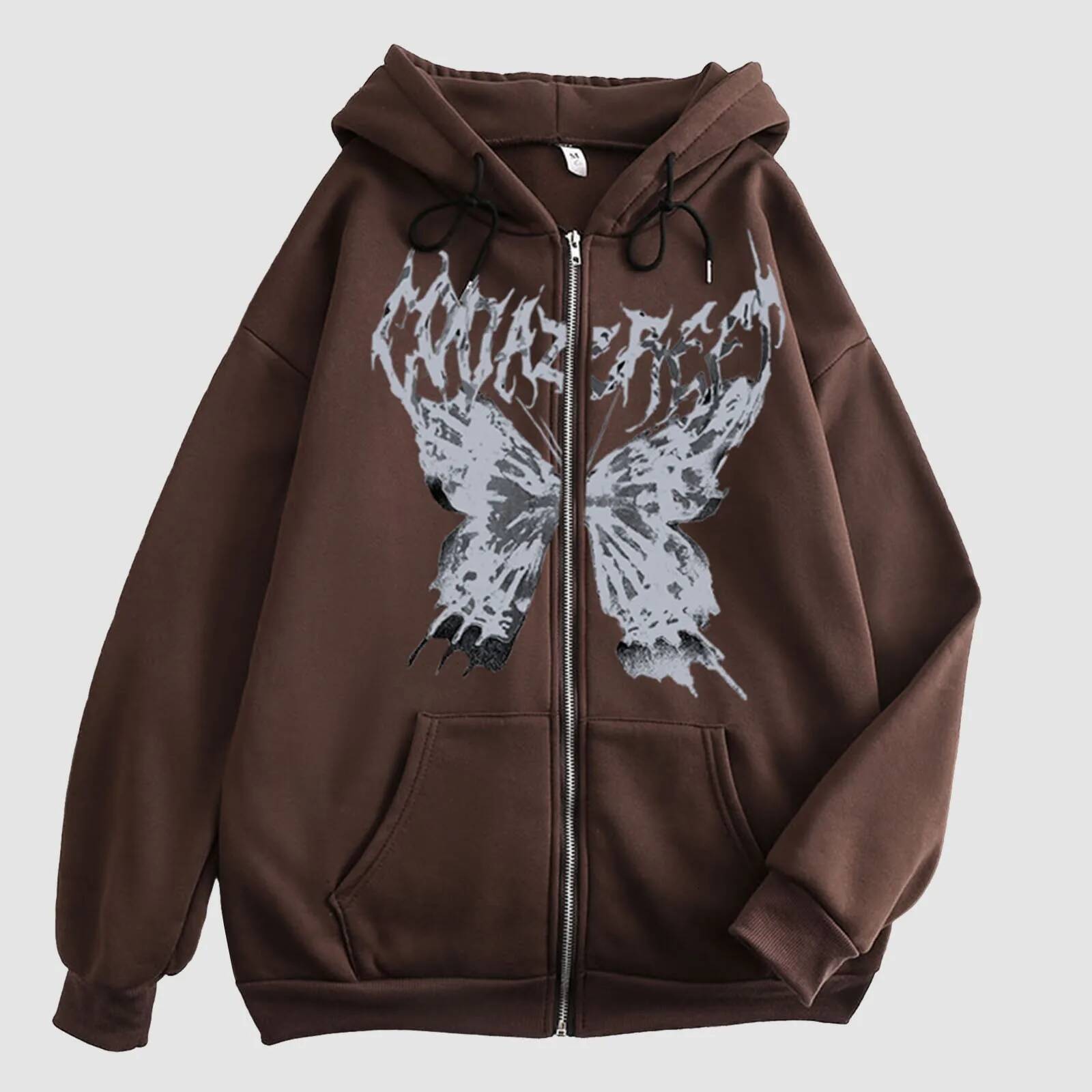 Y2k Haruku Women Hoodie Coat Autumn Gothic Butterfly Printed Sweatshirt Zip Up Long Sleeve Hooded Sweatershirt Pocket Jacket