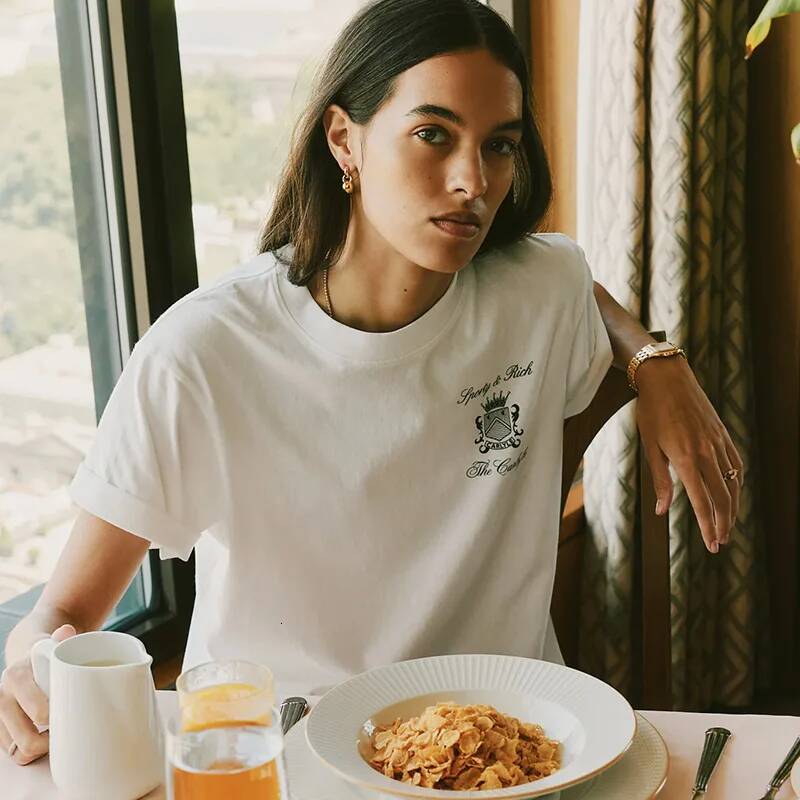 Summer New North American Niche Letter Crown Shield Cotton Round Neck Women's Short Sleeved Sports T-Shirt