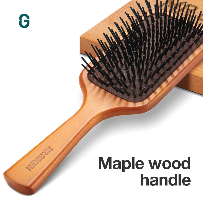 MR.GREEN Hair Brush Natural Maple Wide Board Massage Scalp Air Cushion Fine Tooth Comb For Curly Long Hair Women Men 250603