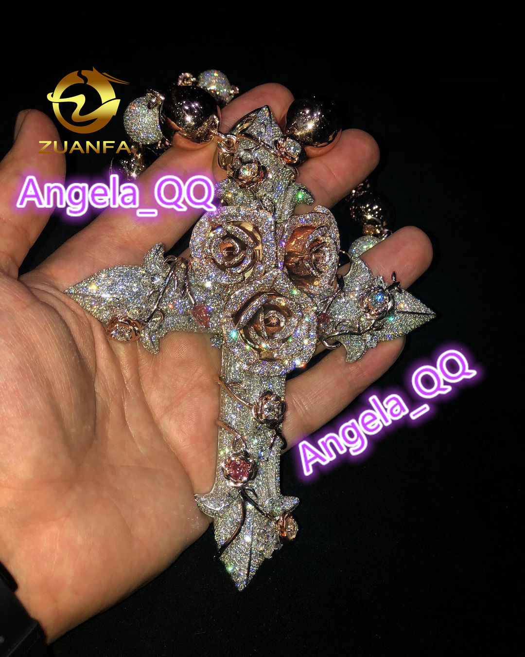 Unisex Luxury Hip Hop Necklace Custom 925 Sterling Silver VVS Moissanite Diamond Rose Cross Pendant Iced Out Fine Jewelry